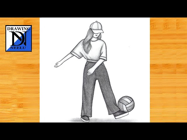 How to draw a Girl Playing Football -Drawing tutorial || Pencil sketch for beginner || Girl drawing