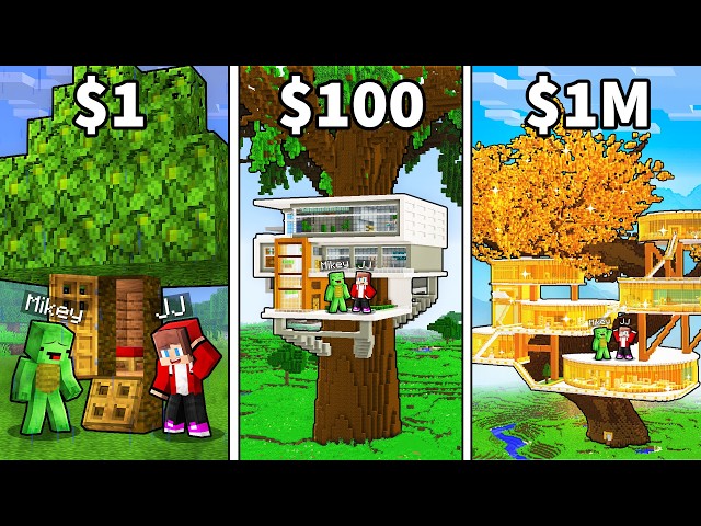 JJ and Mikey: From POOR To RICH Tree House in Minecraft - Maizen