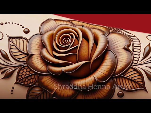 Very easy Arabic Rose Flower 3D tattoo Mehndi Design. Easy and beautiful Henna Design for Beginners