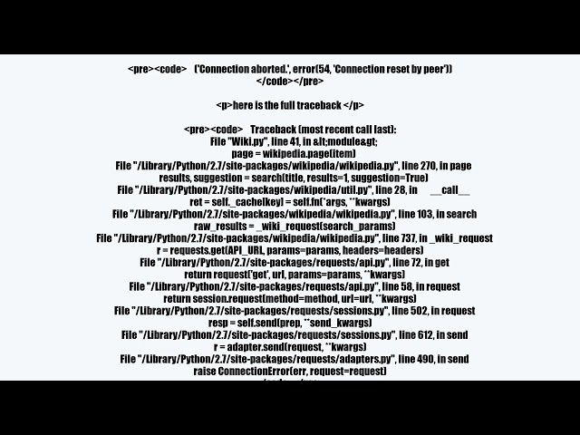 Connection aborted while fetching data from Wikipedia