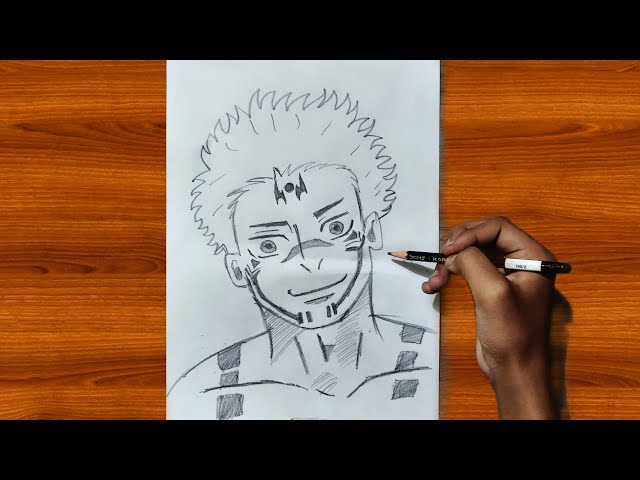 How to draw Sukuna Step by Step Anime drawing Outline tutorial 