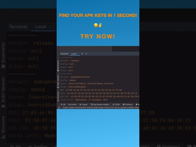 How To Find Your APK Signing Keys In ONLY 1 SECOND #androidstudio #androiddev #android #androidtips
