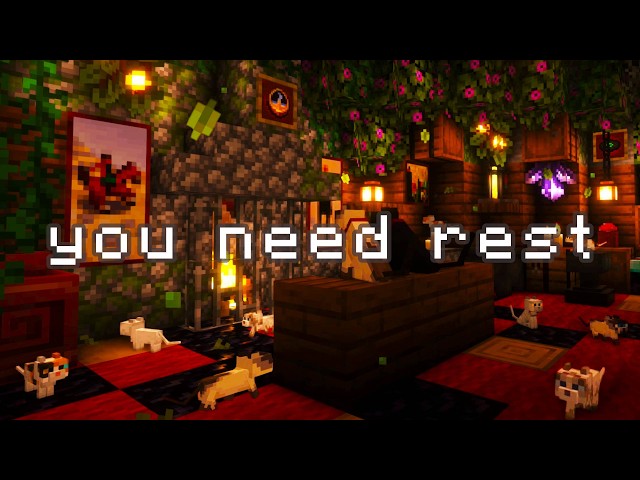 time to rest your mind... (minecraft music, fire & rain outside)