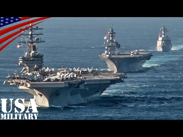 USS Ronald Reagan & Japanese Helicopter Carrier JS Izumo Photo Exercise at Tokyo Bay