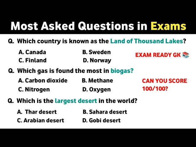Top 100 GK Questions for All Exams | India GK | General Knowledge | SSC Exam, Gk GS, UPSC, Railways
