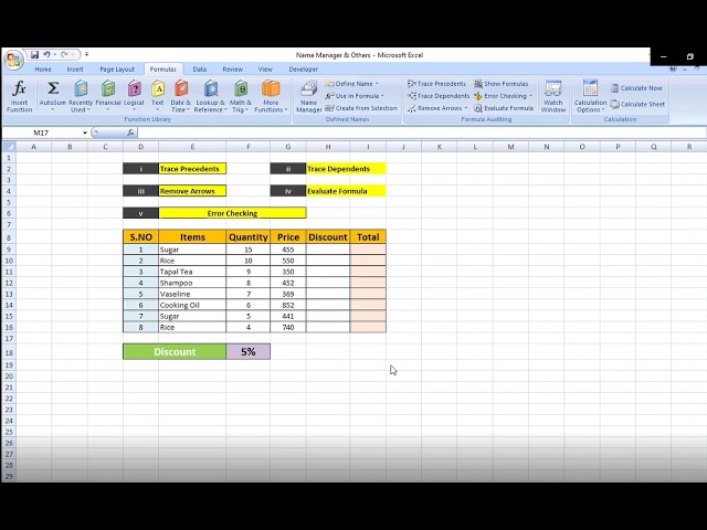 Class # 122 MS Excel 2007 Trace Precedent_TraceDependent_Remove Arrow_EvaluateFormula_Error Checking