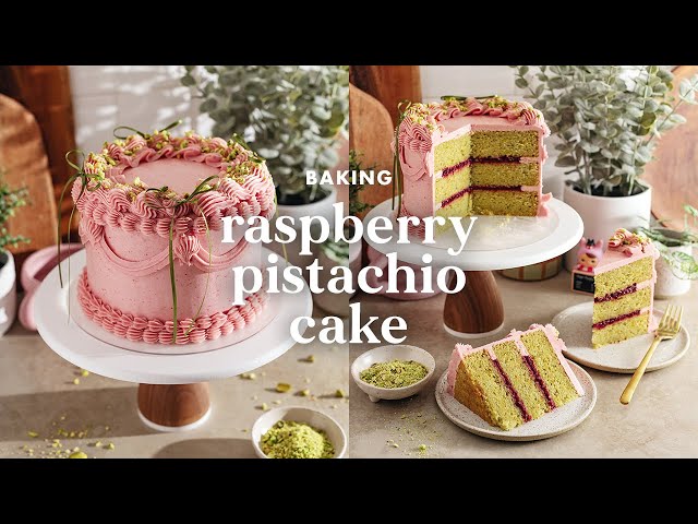 Raspberry Pistachio Cake 🎀 making & decorating my vintage birthday cake