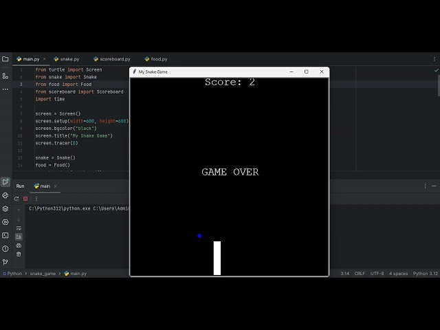 Snake Game using OOP in Python Turtle GUI
