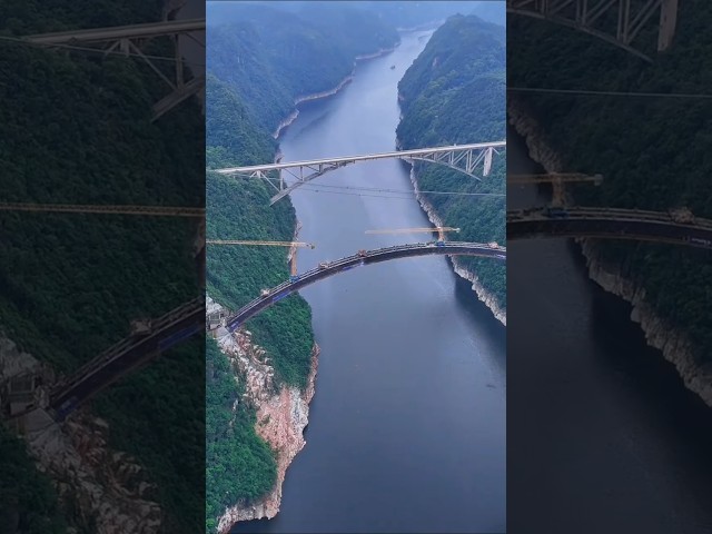520 meters across the Jiangjie River Bridge #infrastructure #bridge #technology #mountains
