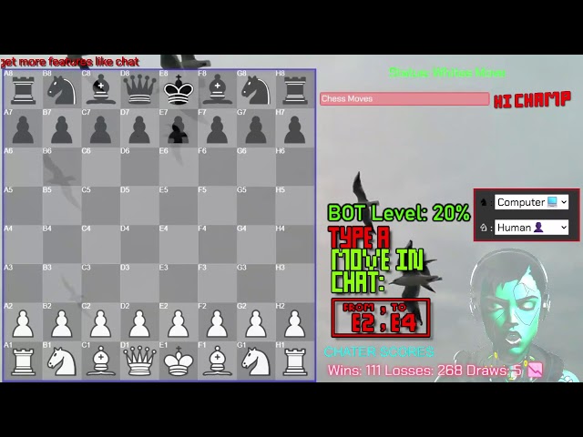 Play Chess LIVE by typing moves in CHAT | Play as WHITE today | Example move: E2,E4 | chess |  💻📡🛰️