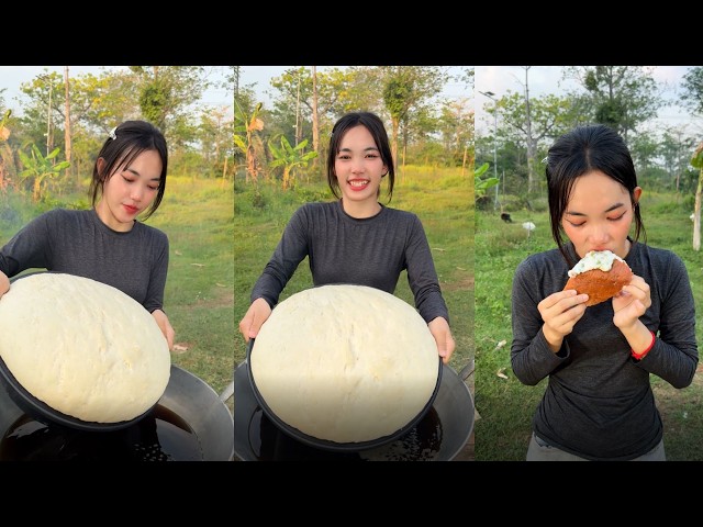 Amazing cooking yummy deep fried cake with sauce recipe