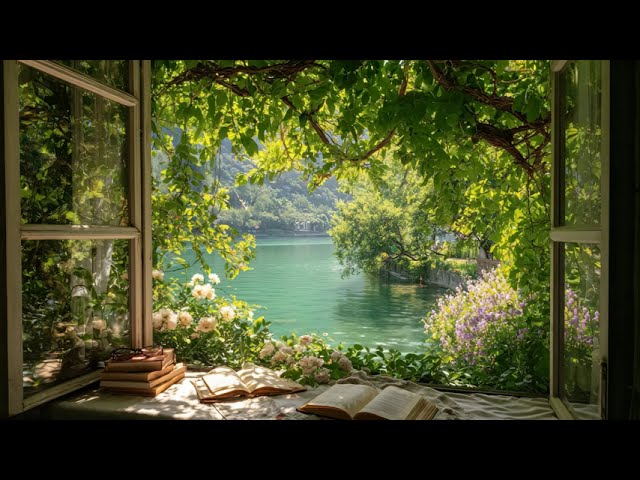 Spring Window ASRM Ambience 🍀 Lazy Sunday by the Window Overlooking the Lake - Bird Sounds,...
