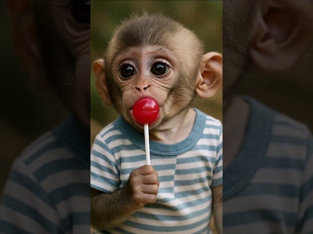 Baby Monkey Tastes a Lollipop… Then Bursts Into Laughter! 🍭😂