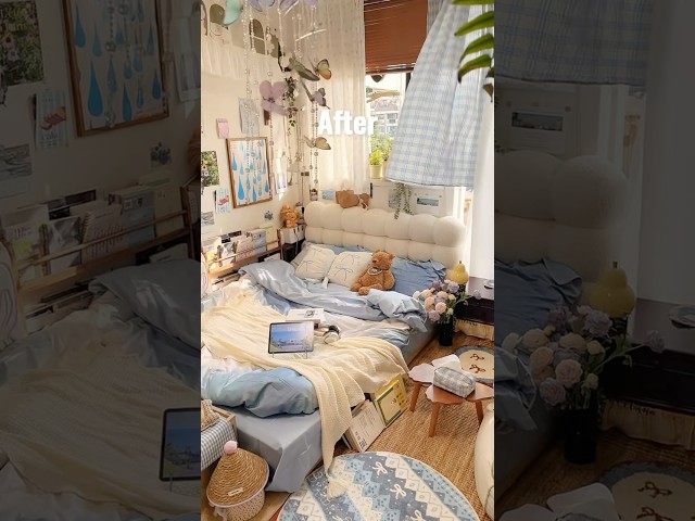 ⏰ 3 sec Room Makeover 🎀✨ #roomtour #roommakeover #bedroom #decoration