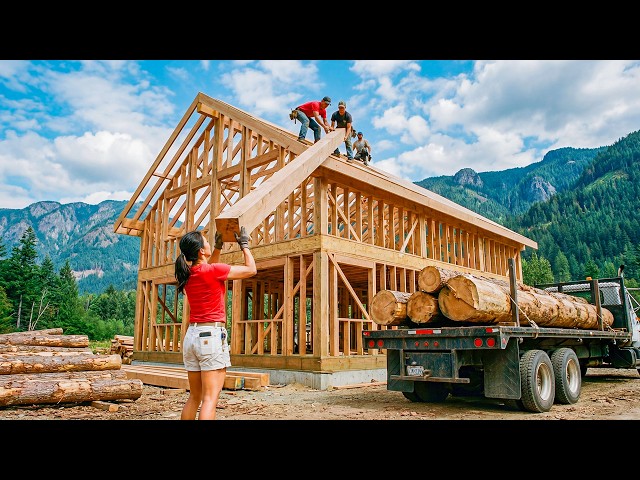 Complete Forest Cabin Build | Strong Wooden Frame, Roof Finished | From Start to Finish