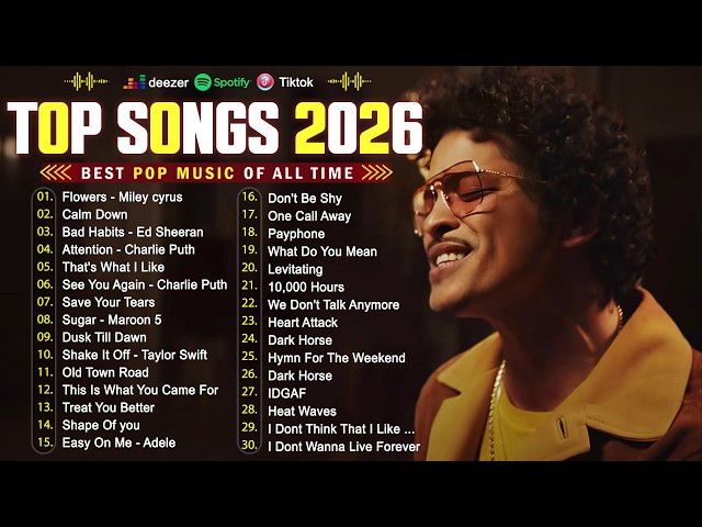 Dua Lipa, Coldplay, The Weeknd, Ed Sheeran, Maroon 5, Lady Gaga, Adele, Bruno Mars 🎃🎃 Pop Music 2026