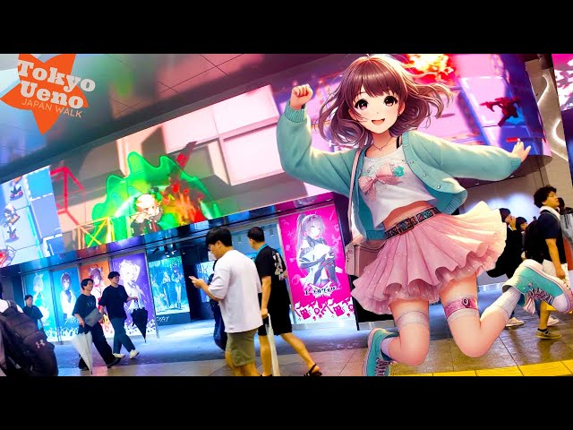 Tokyo Ueno🐶🍻Giant anime monitor💖4K non-stop 1 hour