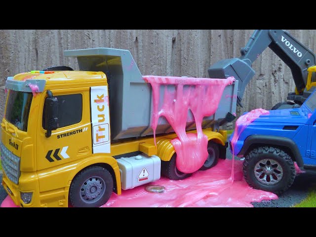 Toy Truck & Excavator Play with Slime!