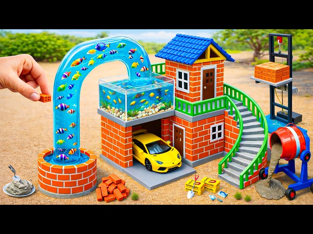 DIY Mini Tractor and Brick Lift Building a 2-Story House with a Glass Fish Pond | Science Project