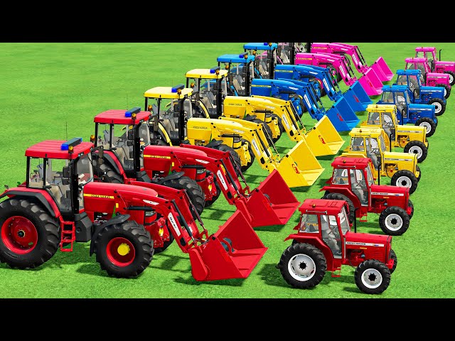 Tractor of Colors! John Deere Loader & MASSEY Ferguson TRANSPORT BATTLE WITH Wood Chips & DEEP MUD!