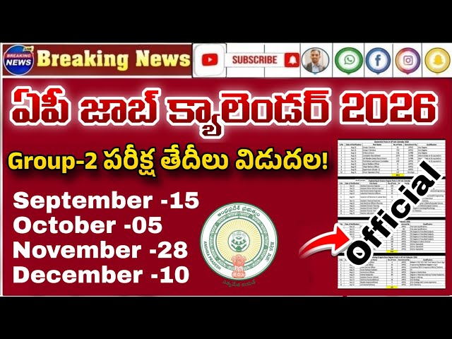 APPSC Group-2 exam dates 2026| ఏపీ గ్రూప్-2 పరీక్ష తేదీలు విడుదల|APPSC job calendar exam dates 2026