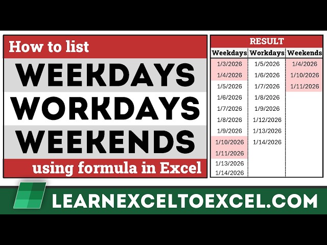 List  Weekday, Workday or Weekend only Dates with Formula in #Excel using Dynamic Functions
