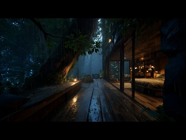 Silent Night Rain Outside a Wooden Cabin 🌙 Overthink Relief Sleep