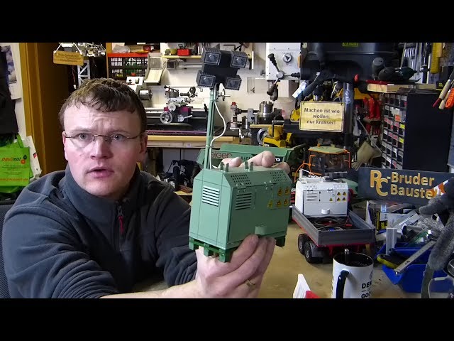 Stromaggregat mit Lichtgiraffe (Baustellenlicht) und Förderband RC Umbau www.RC-Bruderbaustelle.de