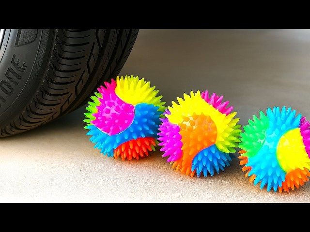 Experiment Car vs Colorful Spiky Balls 🚗💥 | Crushing Crunchy & Soft Things by Car!