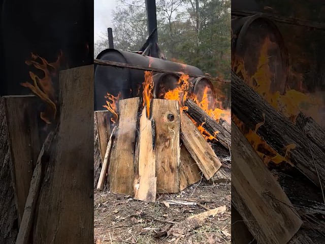 Making Charcoal using our Homemade Retort Kiln
