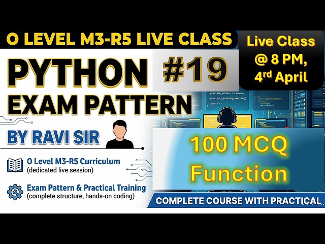 Class-19 | Python Math, Random, Date & Time Module in Hindi | O Level M3-R5 Full Theory + MCQ