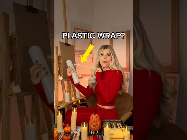 CAN I DRAW WITH PLASTIC WRAP?🤨 TRY THIS ART TUTORIAL! HALLOWEEN👻 #art #tutorial #shorts #halloween