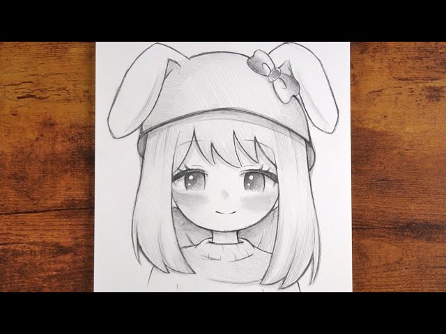 How to Draw Cute Anime Girl with Bunny Hat | Easy Pencil Sketch