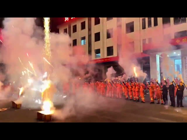 Firefighters with fireworks