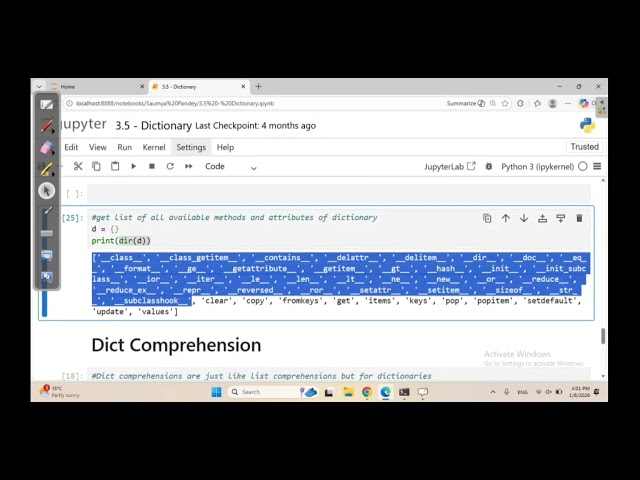 Dictionary Methods Execution On Jupyter Notebook || Python Programming