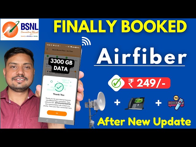 Finally Booked BSNL AirFiber ₹249 Plan 😍 50 Mbps + 400 TV Channels | Free Installation!