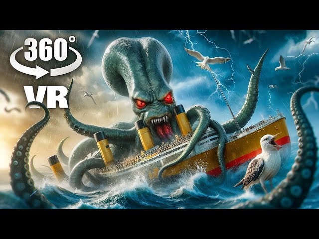 VR 360° Giant Kraken on the Titanic! Can You Survive?