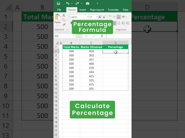 How to calculate PERCENTAGE in excel? | Percentage Formula #shorts #excel