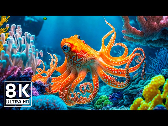 DREAM AQUARIUM 8K - Marine Life, Sea Animals and Coral Reef - Fish Tank Sounds for Deep Sleep