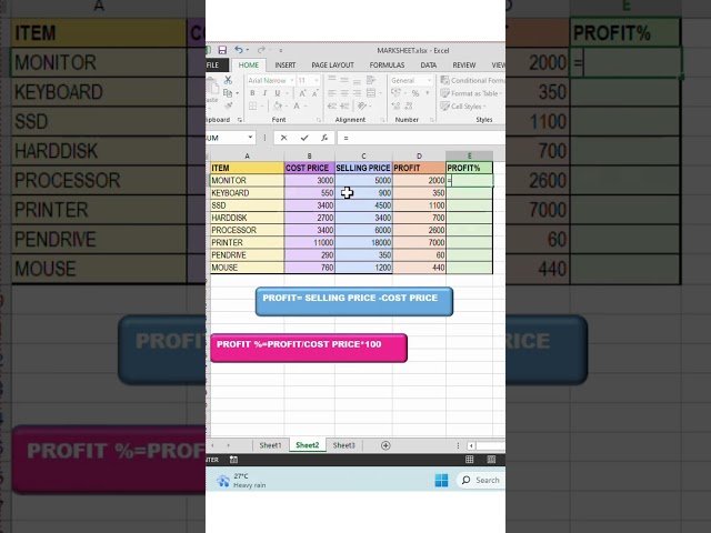 How to calculate profit percentage in excel example #tech