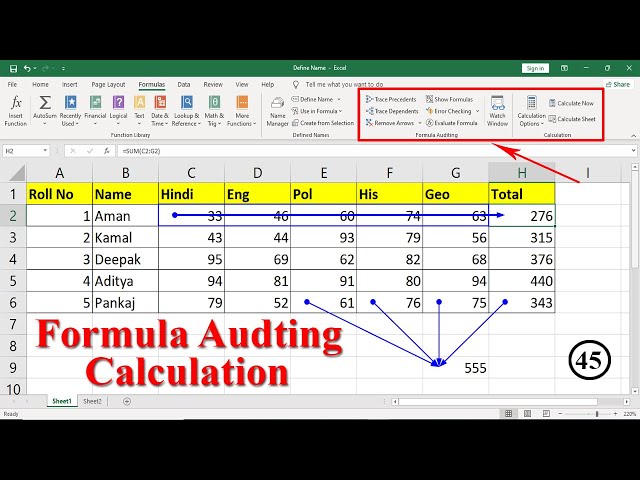 Excel Formula Tab - Formula Auditing Block all Option Use in Excel 2019- Calculation Option in Excel