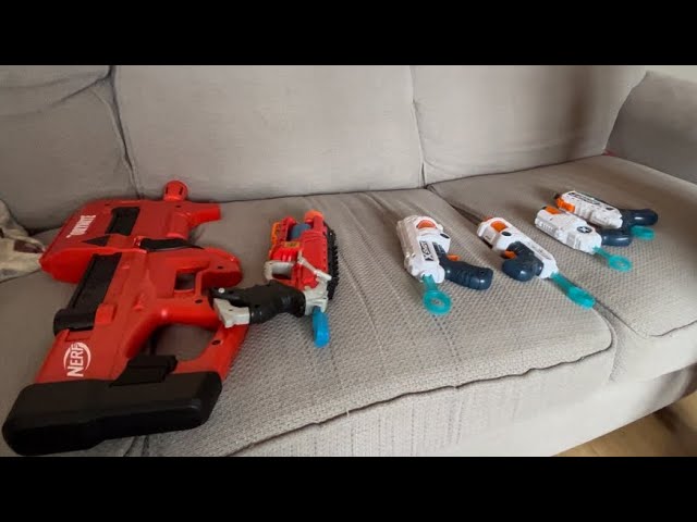 Testing our collection of X shot and nerf guns against Dad