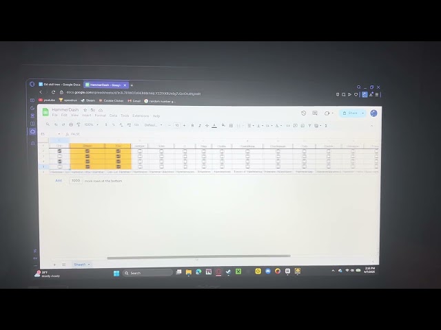 HammerDash Spreadsheet