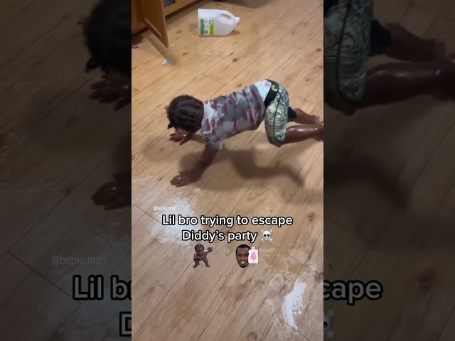 lil bro trying to escape the Diddy Party 💀