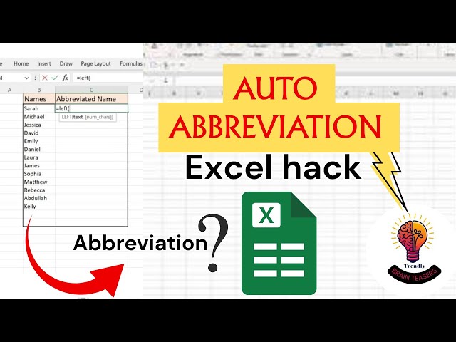 Abbreviation Formula in Excel || Automatic Short Name Creator || #excel #hack || Left Formula ||