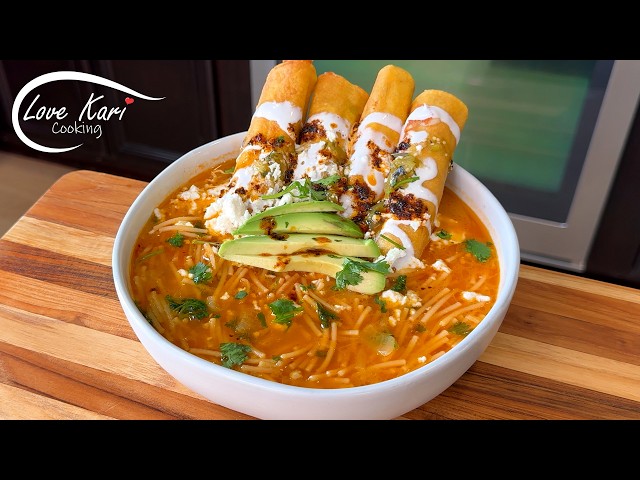 Mexican Fideo Soup with Chicken Taquitos | Sopa de Fideo con Tacos de Pollo