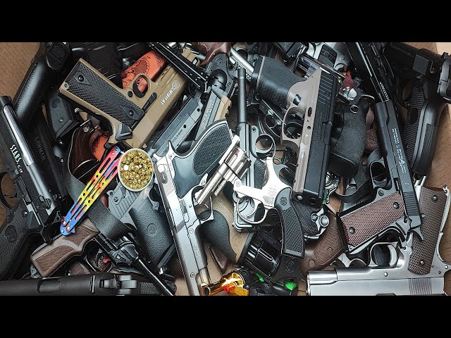 Box of Guns Toys !  Butterfly Knife, Military,Police,Cowboy Gun Toys !