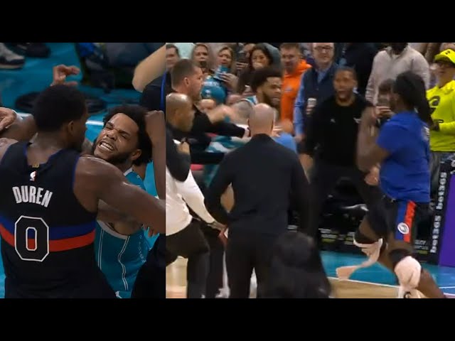 Pistons vs Hornets HUGE FIGHT - Duren vs Moussa and Isaiah Stewart runs at Bridges