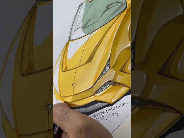 Designing a Yellow Supercar with Just 2 Markers | Fast Concept Sketch Tutorial