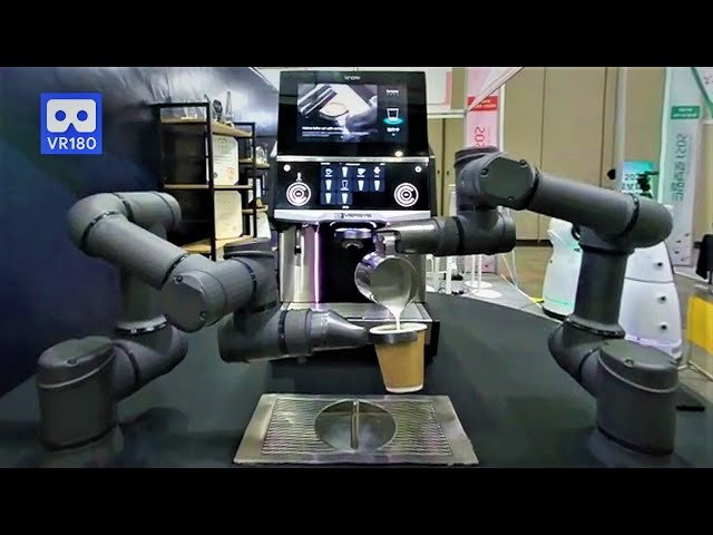 3D 180VR 4K a Robot Make Perfect CafeLatte Using Two Arms 😍😍 a Coffee Making Robot